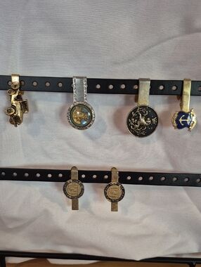 Vintage Button Tie Clips - Gold and Black Accents